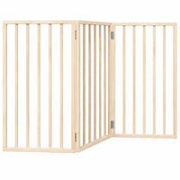 Three-panel foldable dog gate in natural poplar wood, freestanding 150 cm indoor barrier on a white background