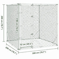 Dimension diagram of the 2 x 2 x 2 m dog run with the 52 x 190 cm gate size marked