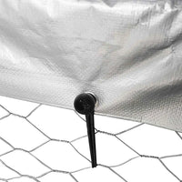 Close-up of the polyethylene roof cover fastened to the steel frame with elastic ties