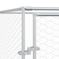 Close-up of the door hinges and galvanised steel frame on the outdoor dog run