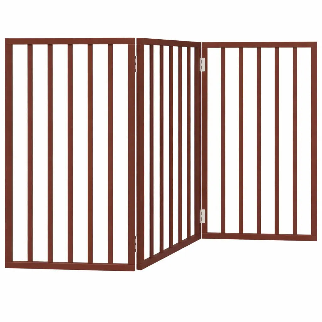 Black freestanding three-panel dog gate in poplar wood with a water-based paint finish