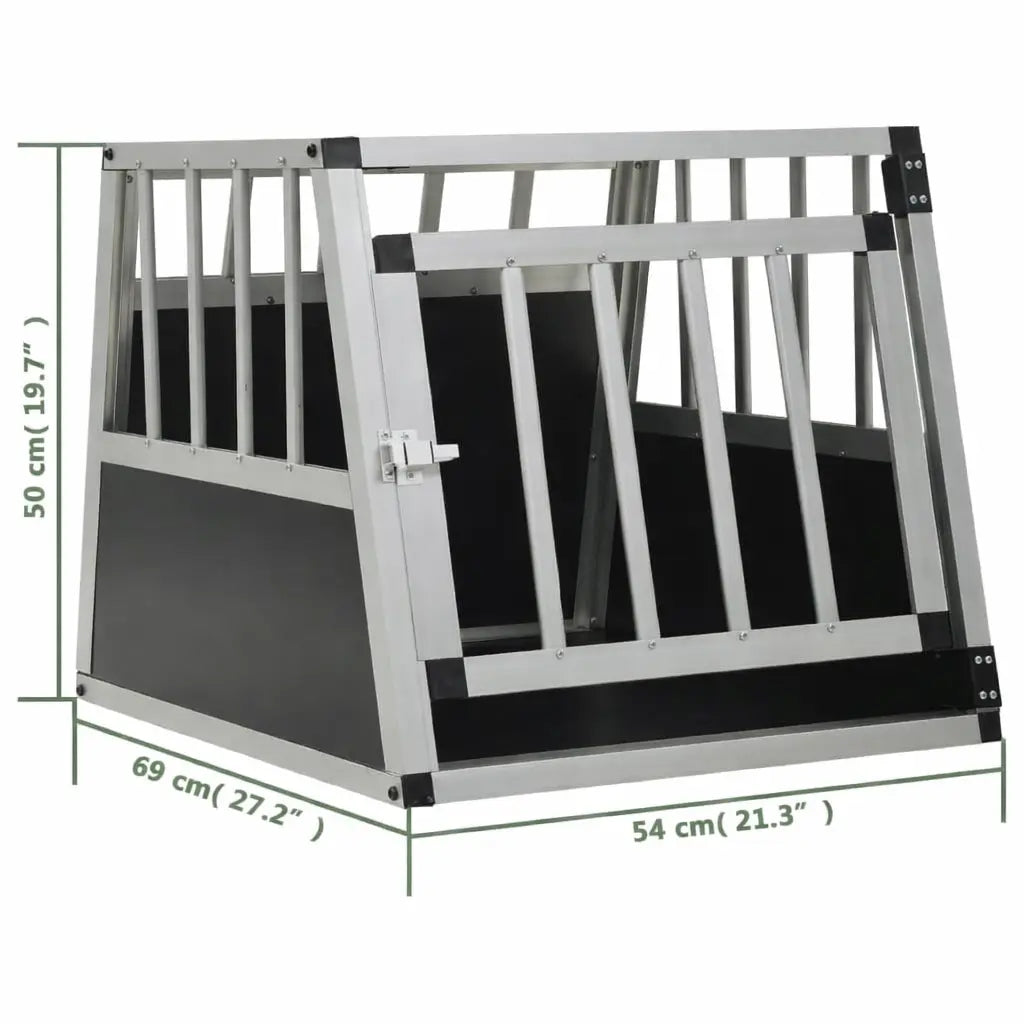 Measurement diagram of the single door car dog crate showing 54 x 69 x 50 cm dimensions