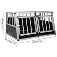 Measurement diagram of the double door car dog crate showing 89 x 69 x 50 cm dimensions