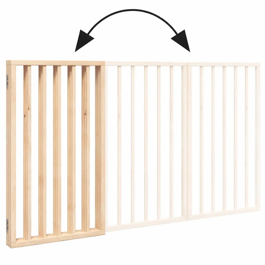 Close-up of the folding action of the three-panel natural wood dog gate, showing how it stores flat