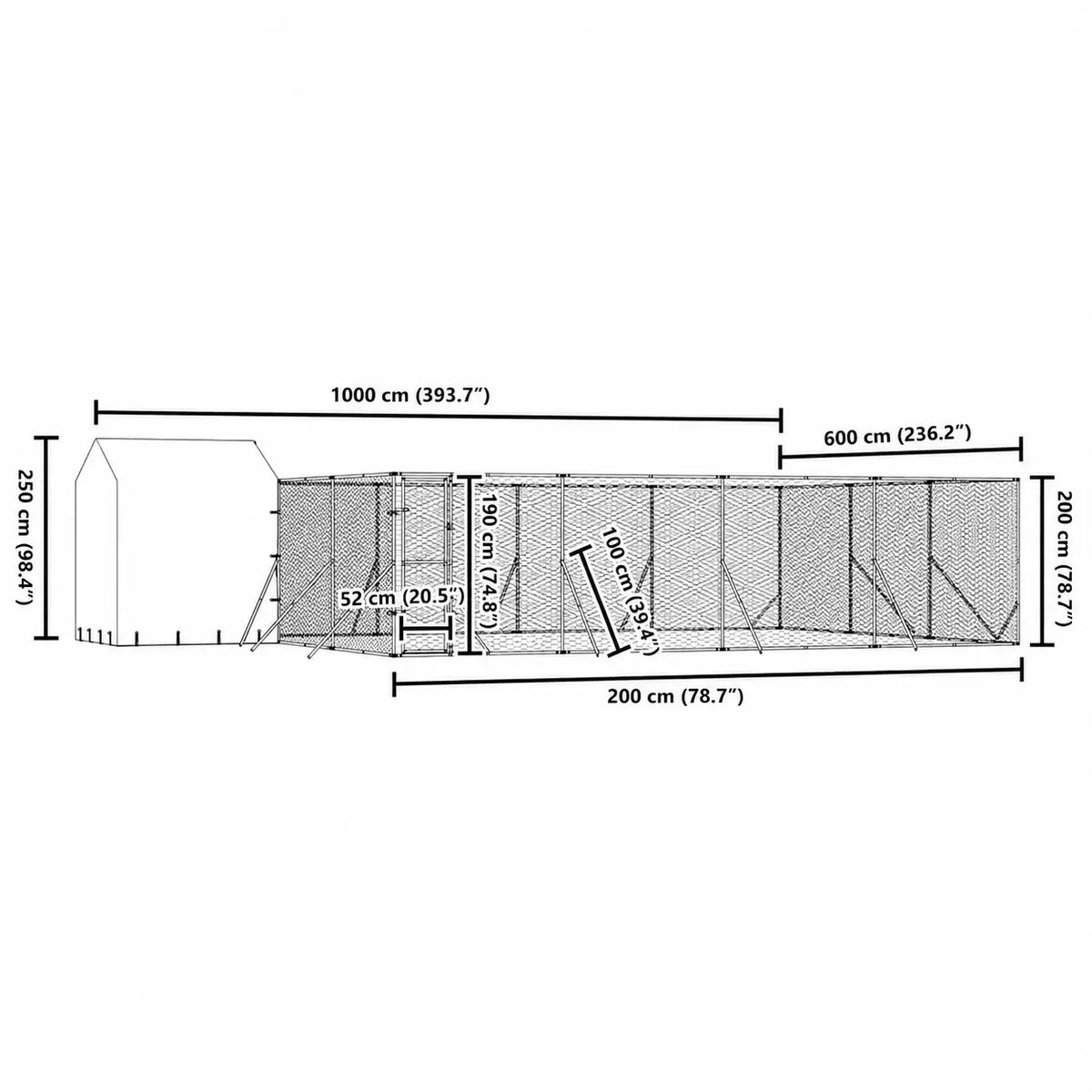 Dog Kennel and Run - Silver, Galvanised Steel