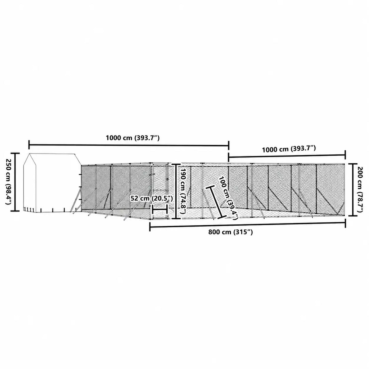 Dog Kennel and Run - Silver, Galvanised Steel