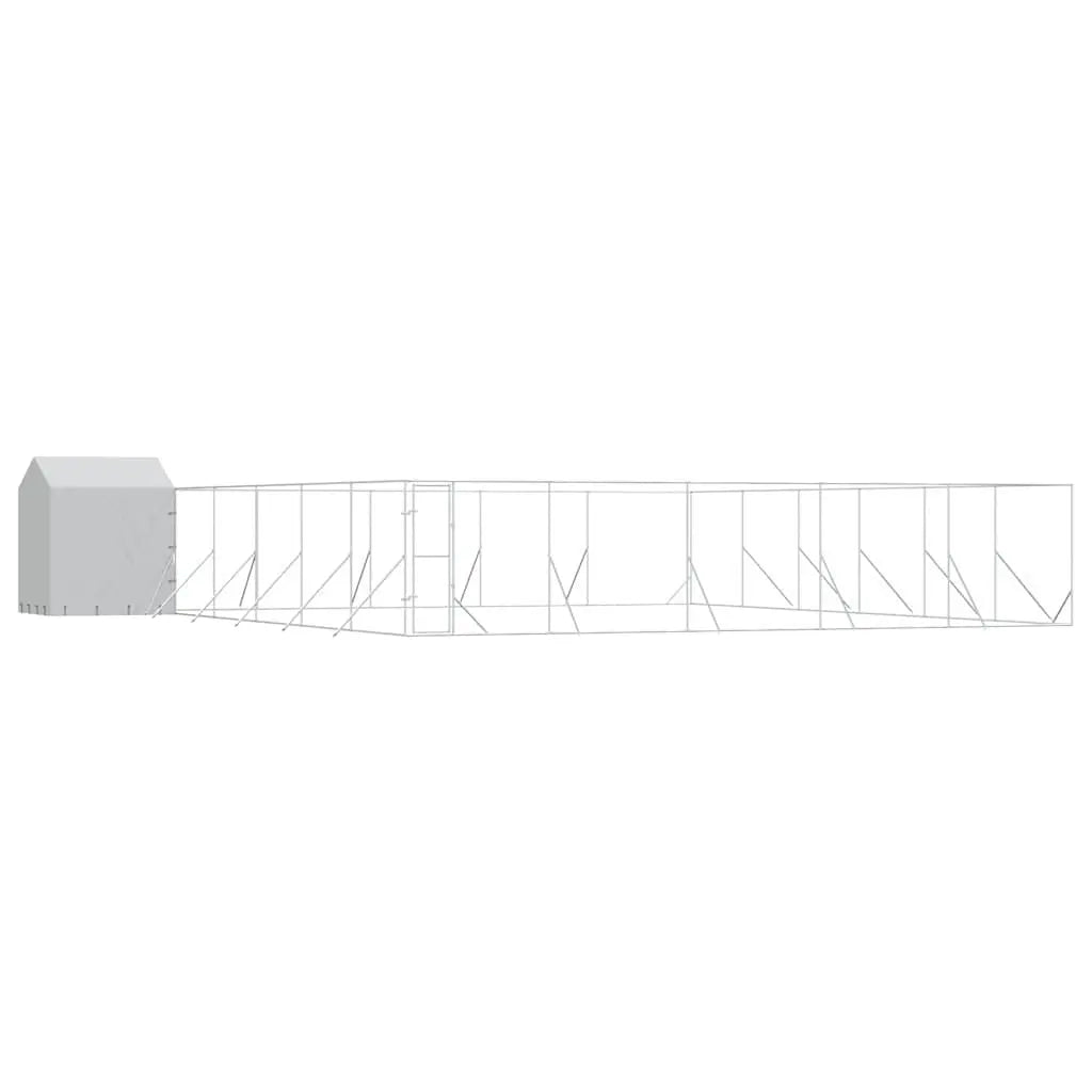 Dog Kennel and Run - Silver, Galvanised Steel