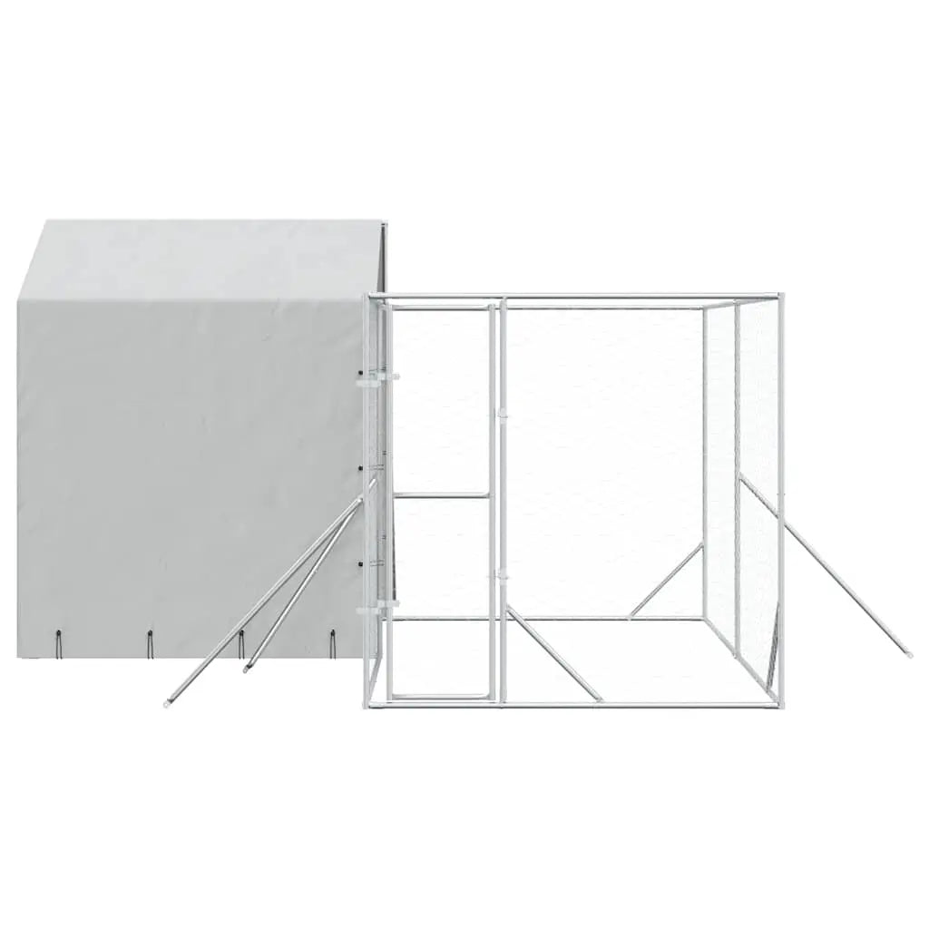 Dog Kennel and Run - Silver, Galvanised Steel