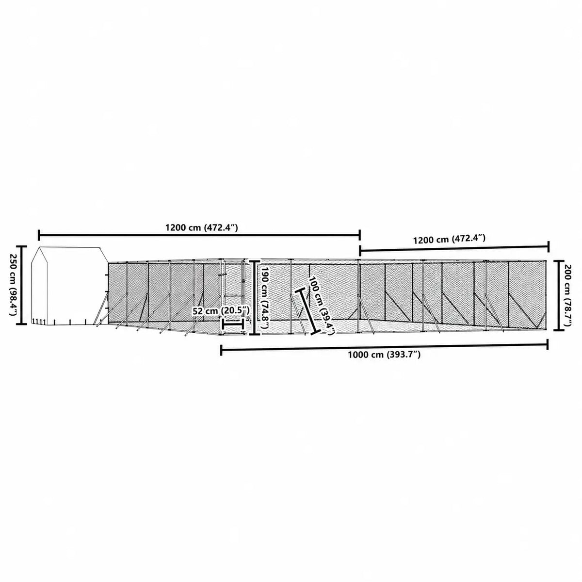 Dog Kennel and Run - Silver, Galvanised Steel