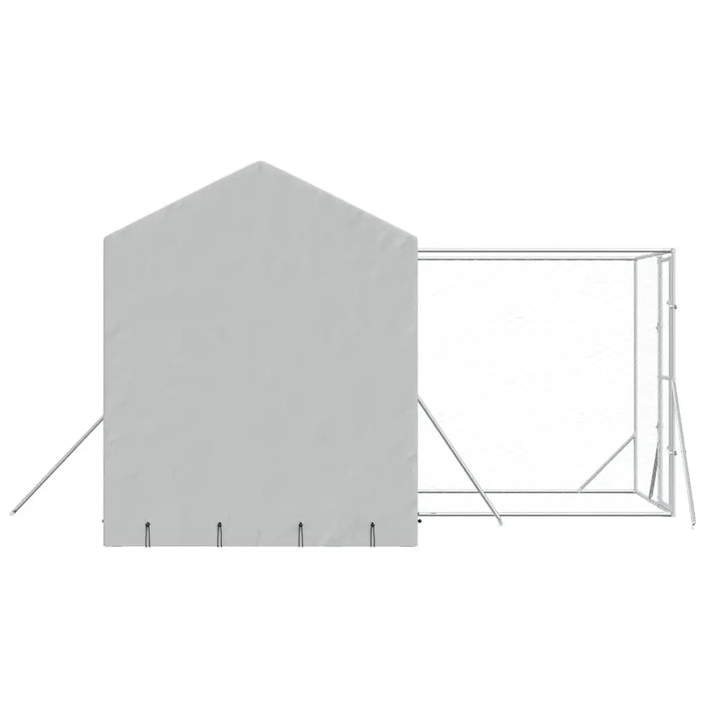 Dog Kennel and Run - Silver, Galvanised Steel
