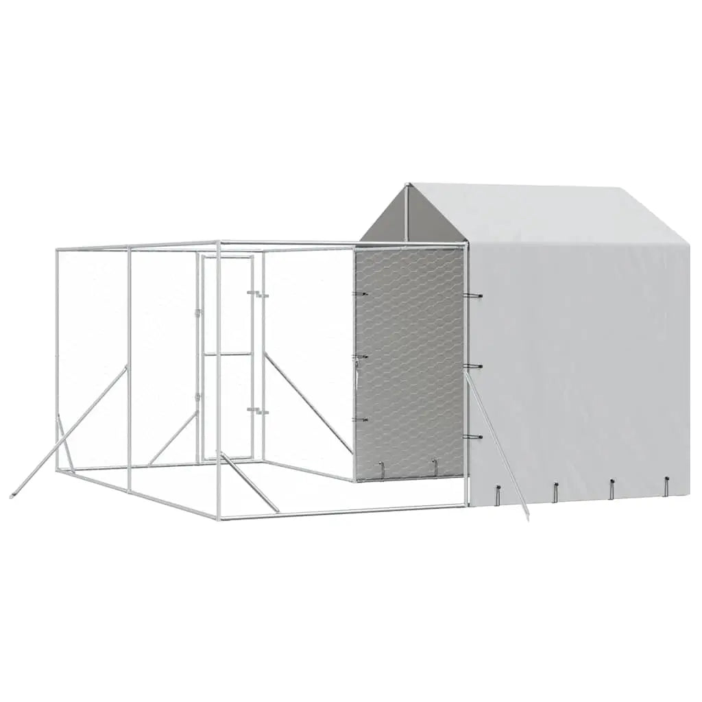 Dog Kennel and Run - Silver, Galvanised Steel