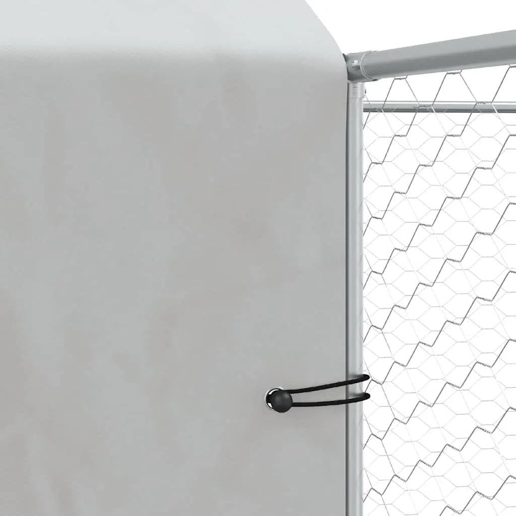 Dog Kennel and Run - Silver, Galvanised Steel