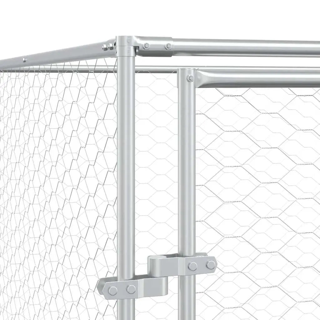 Dog Kennel and Run - Silver, Galvanised Steel