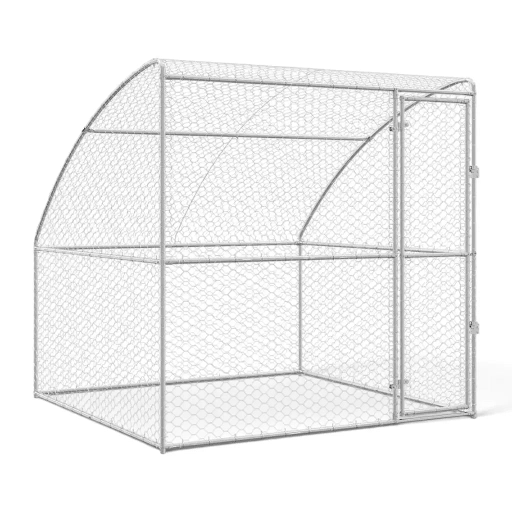 Outdoor Dog Kennel with Mesh Roof – Silver, Galvanised Steel