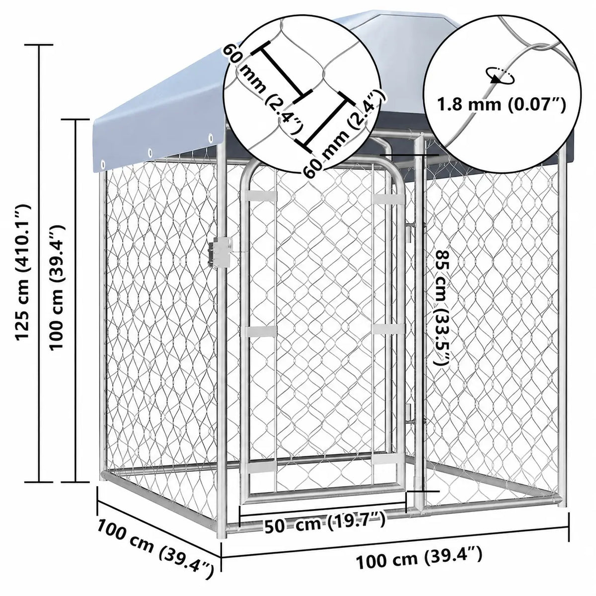 Outdoor Dog Kennel with Roof - Chain-Link Galvanised Steel