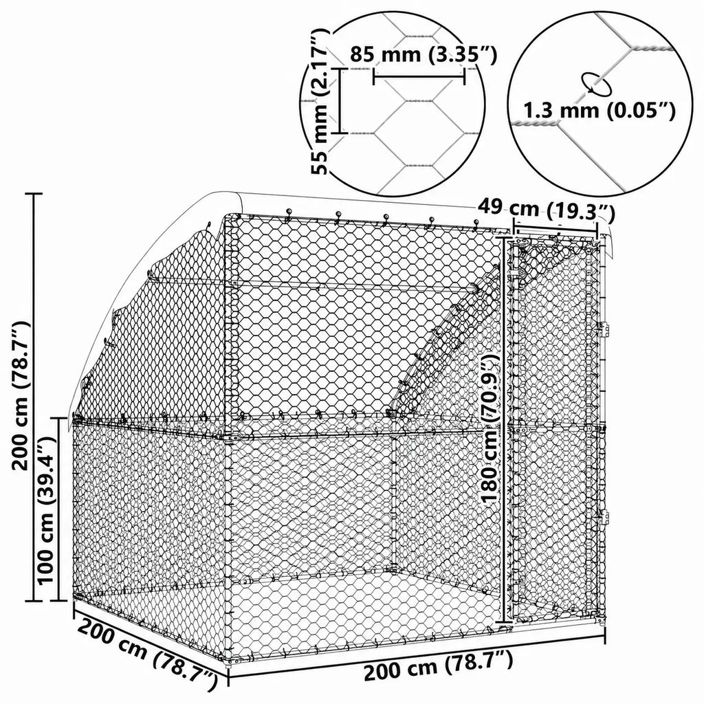 Outdoor dog kennel dimensions diagram – chain link dog run with roof technical specifications