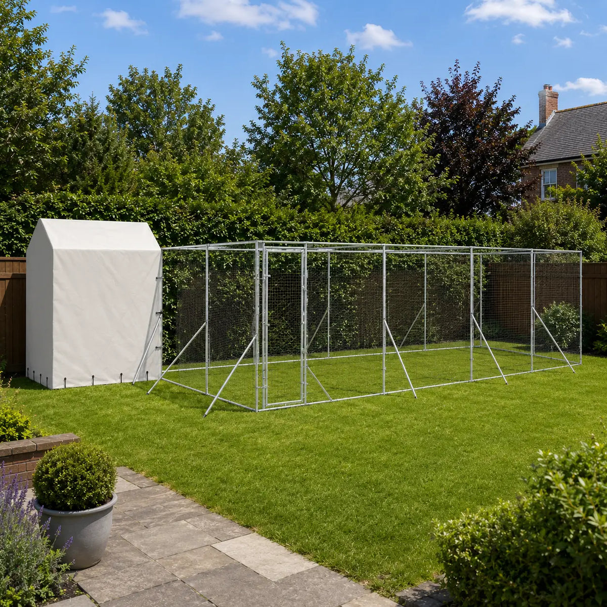 Large Dog kennel and run galvanised steel in garden