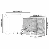Dog Kennel and Run - Silver, Galvanised Steel