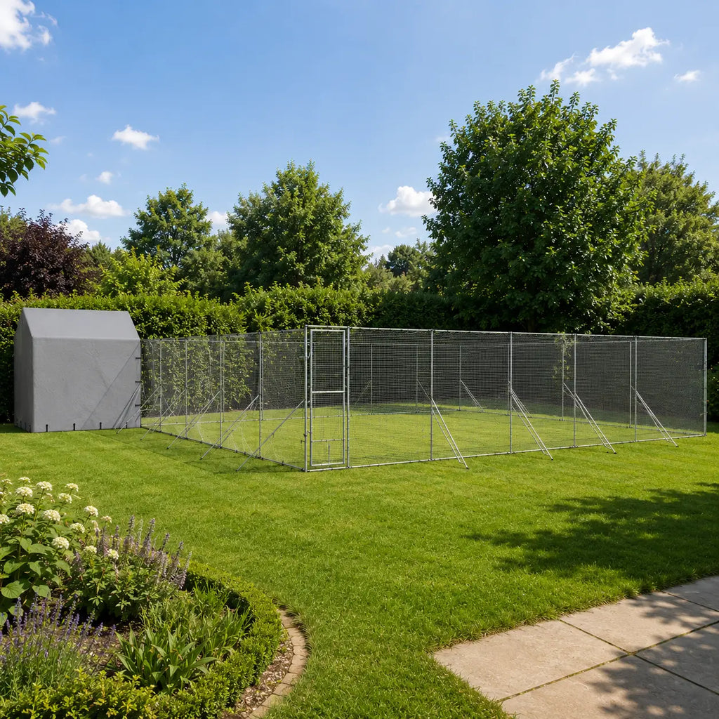 Large Dog kennel and run galvanised steel in garden