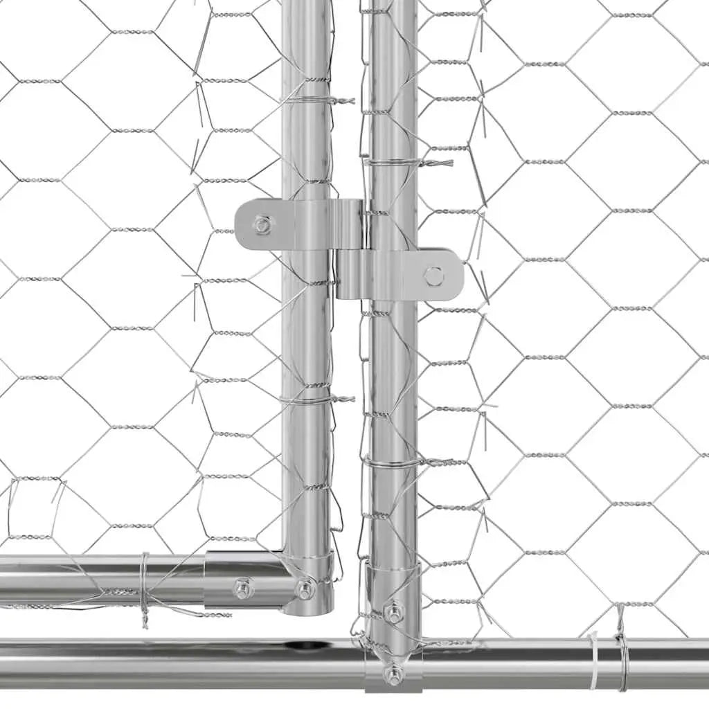 Outdoor Dog Kennel with Mesh Roof – Silver, Galvanised Steel