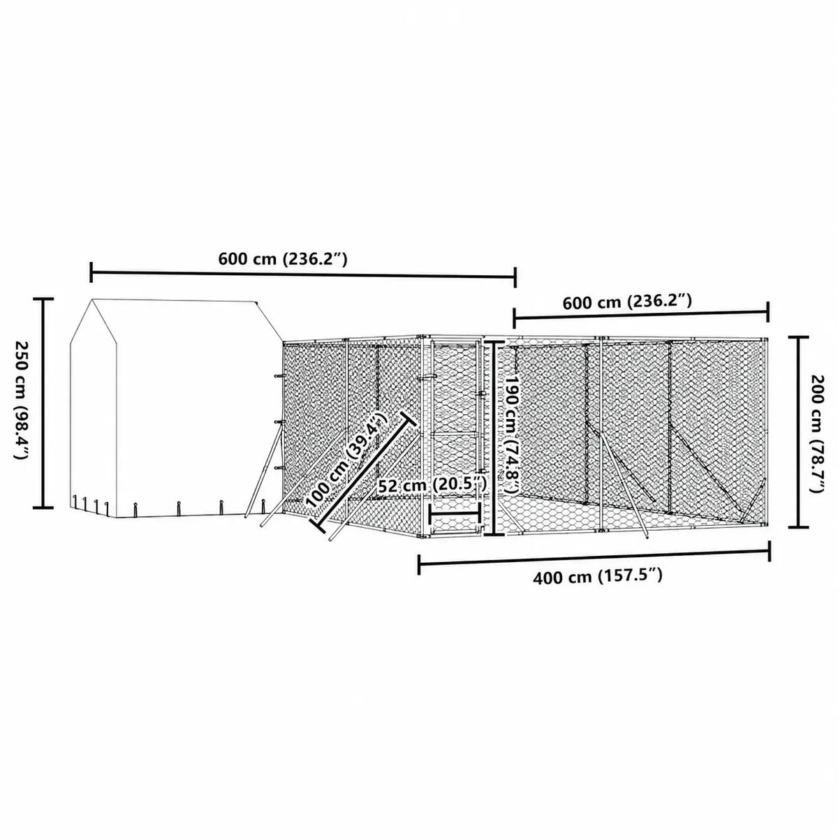 Dog Kennel and Run - Silver, Galvanised Steel