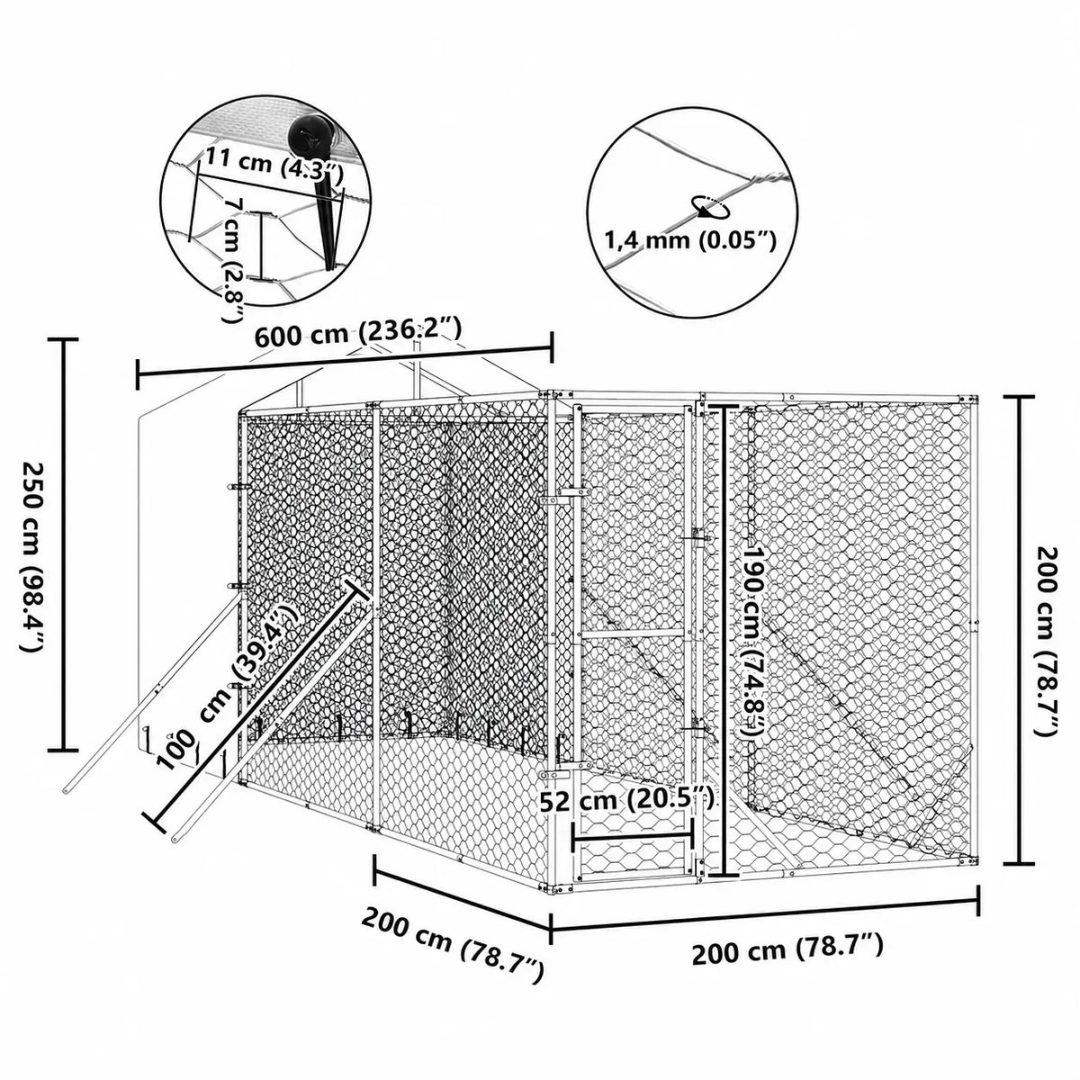 Dog Kennel with Roof & Sidewalls - Silver