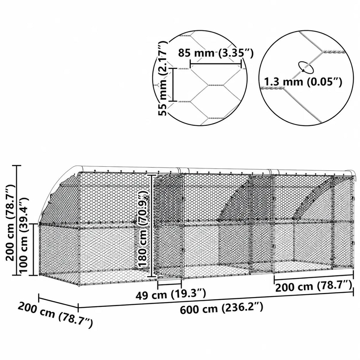 Outdoor Dog Kennel with Roof - Silver, Galvanised