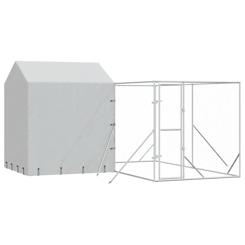 Dog Kennel and Run - Silver, Galvanised Steel