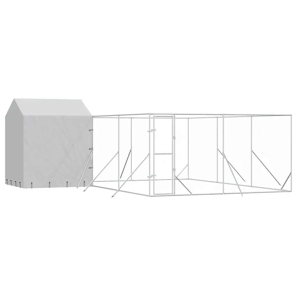 Dog Kennel and Run - Silver, Galvanised Steel
