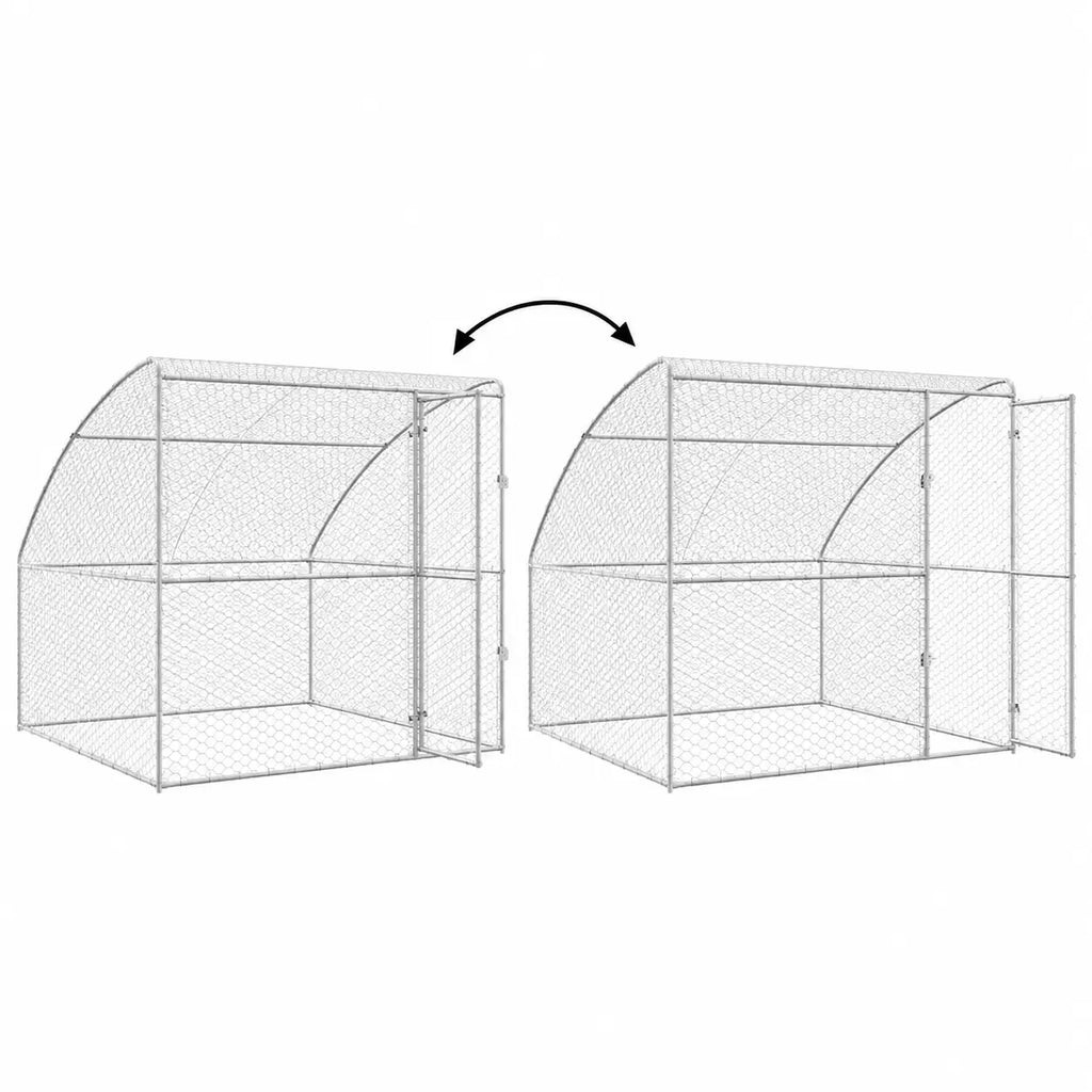 Outdoor Dog Kennel with Mesh Roof – Silver, Galvanised Steel
