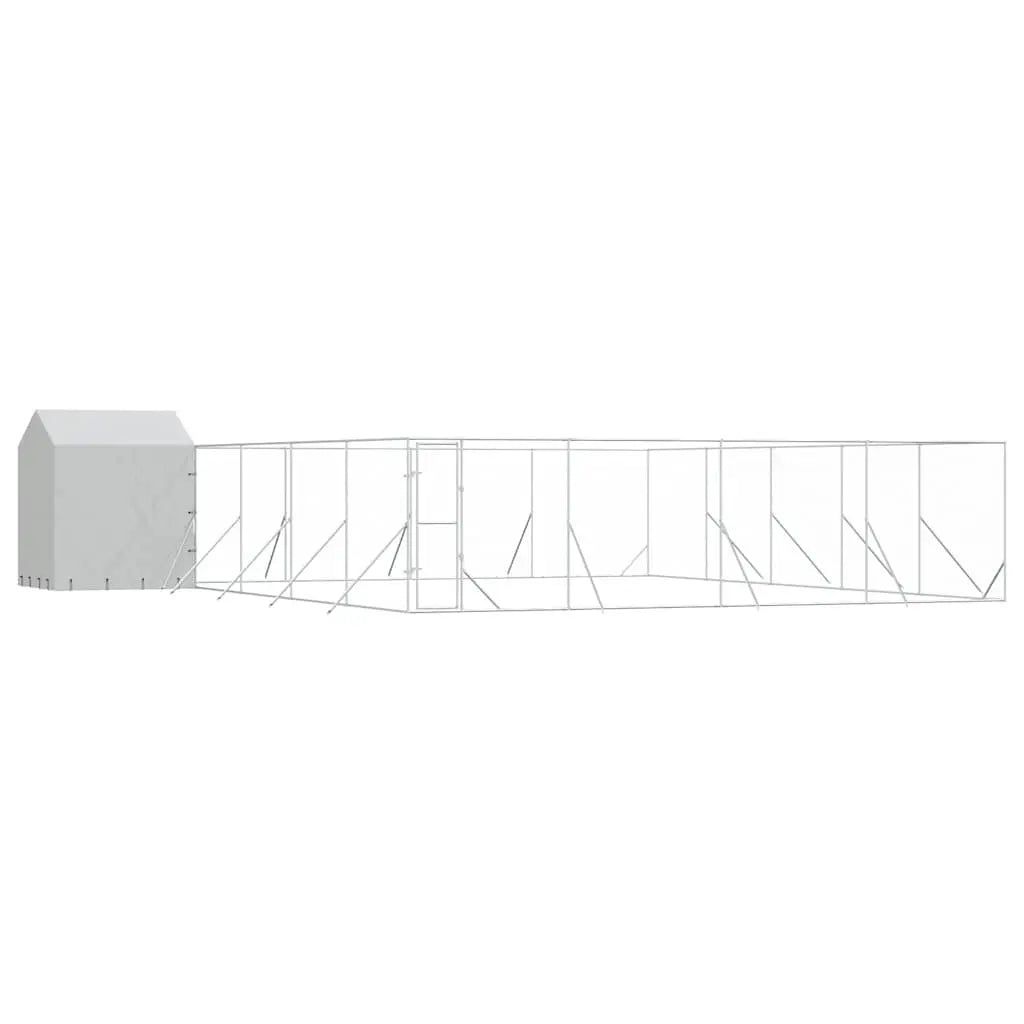 Dog Kennel and Run - Silver, Galvanised Steel