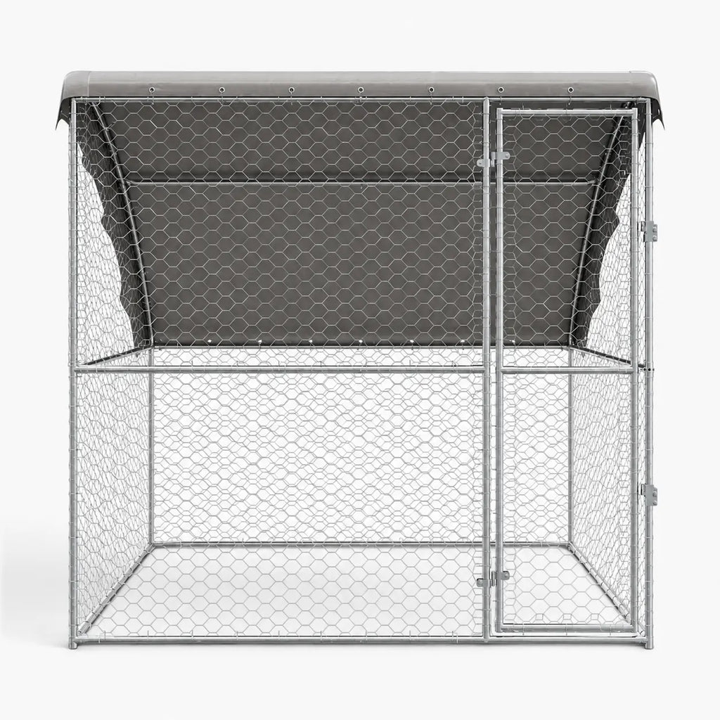 Outdoor Dog Kennel with Roof - Silver, Galvanised