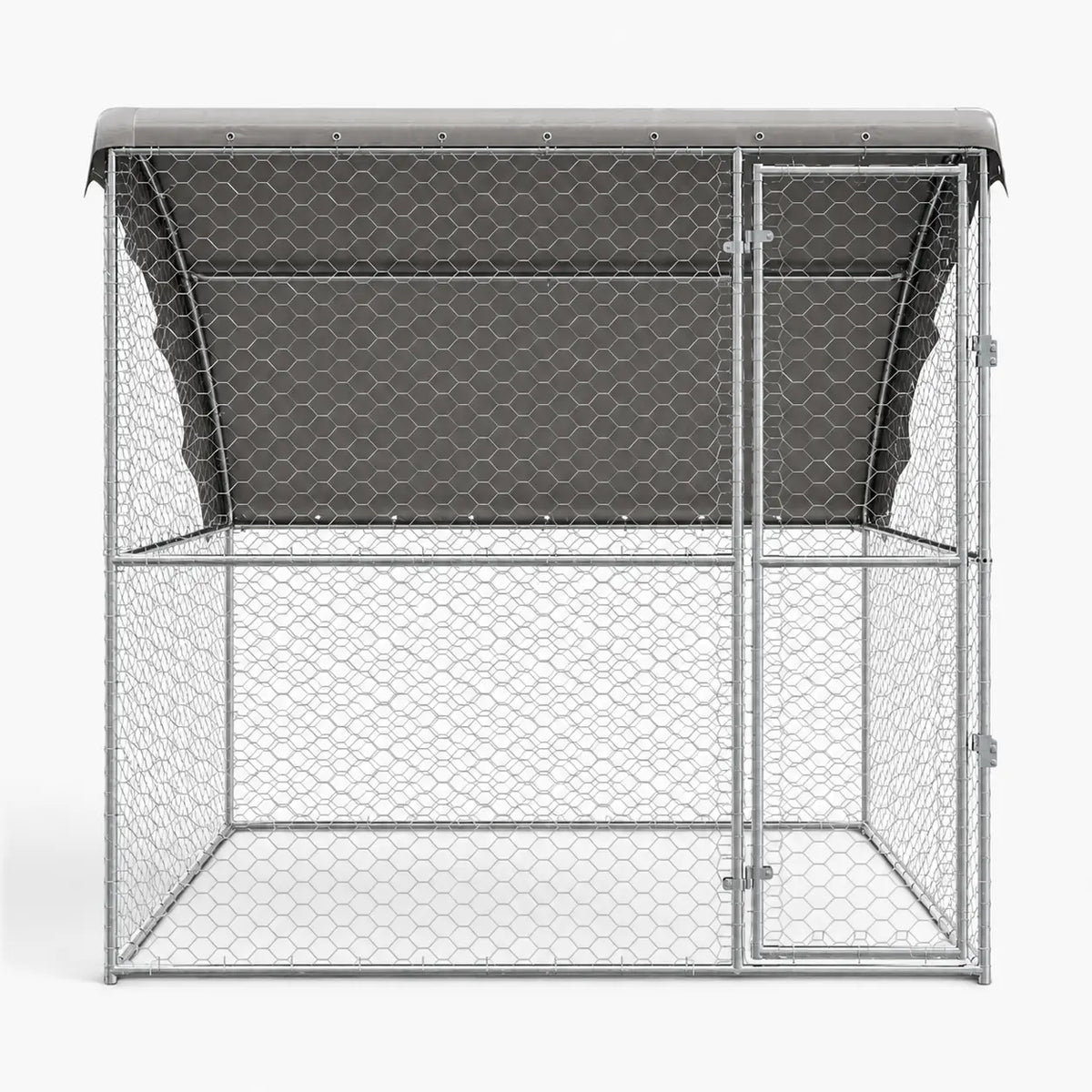 Outdoor Dog Kennel with Roof - Silver, Galvanised