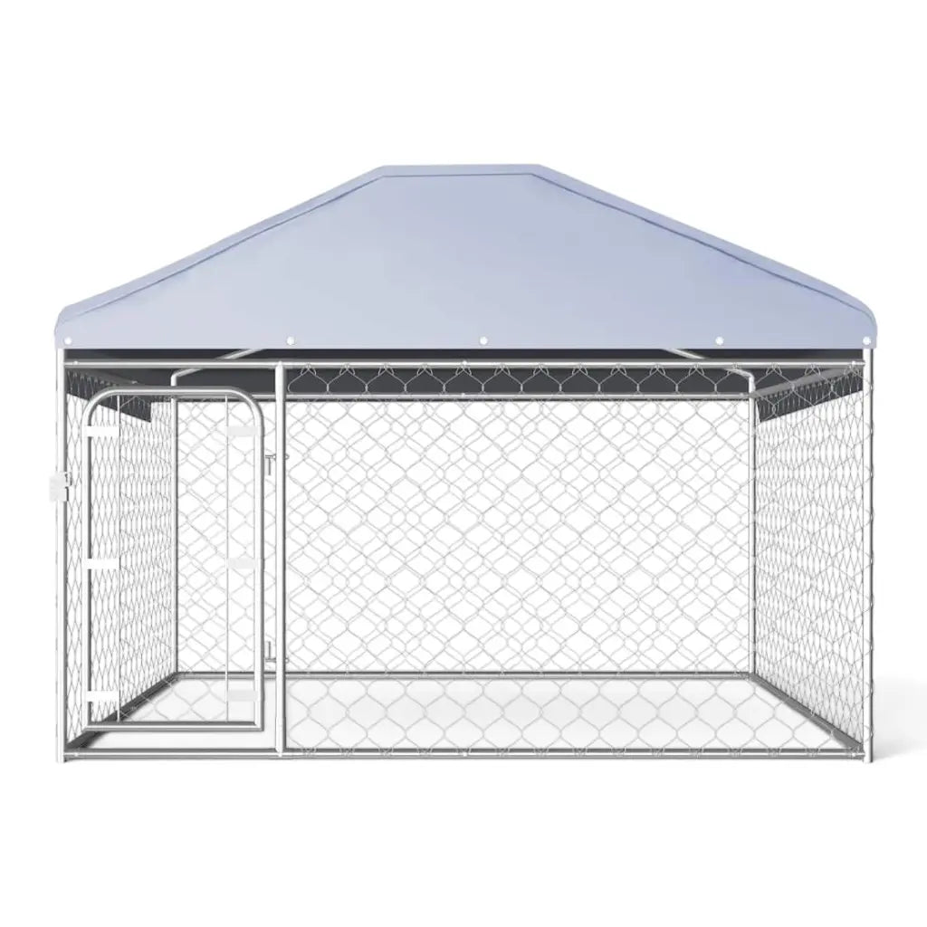 Outdoor Dog Kennel with Roof - Chain-Link Galvanised Steel