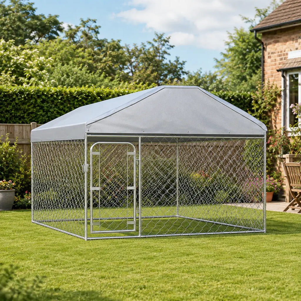 Outdoor Dog Kennel with Roof Galvanised Steel
