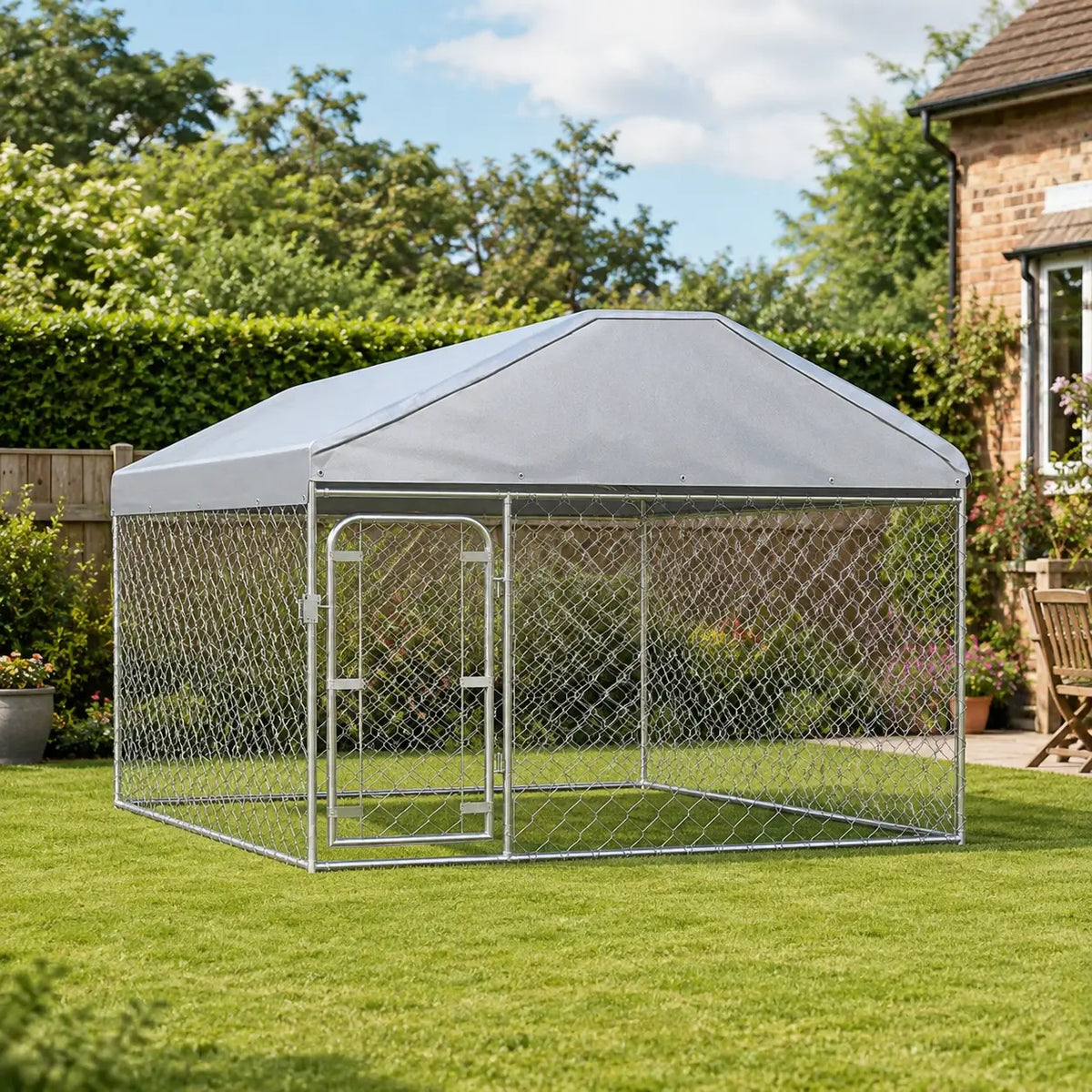 Outdoor Dog Kennel with Roof Galvanised Steel