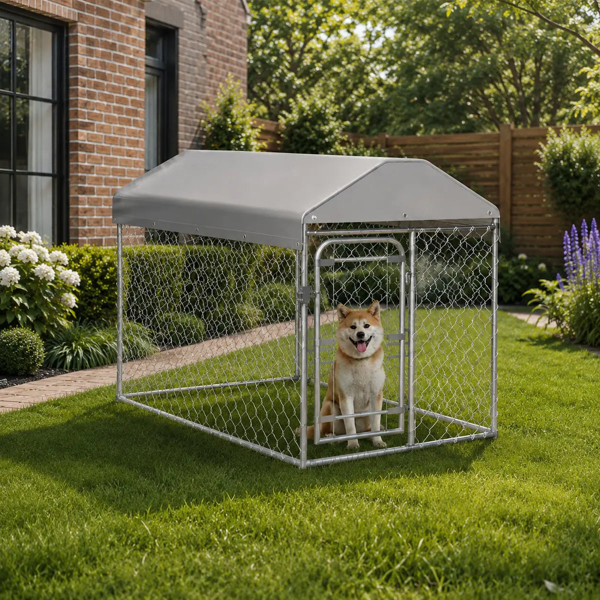 Outdoor Dog Kennel with Roof Galvanised Steel