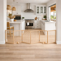 Natural wood foldable dog gate with door