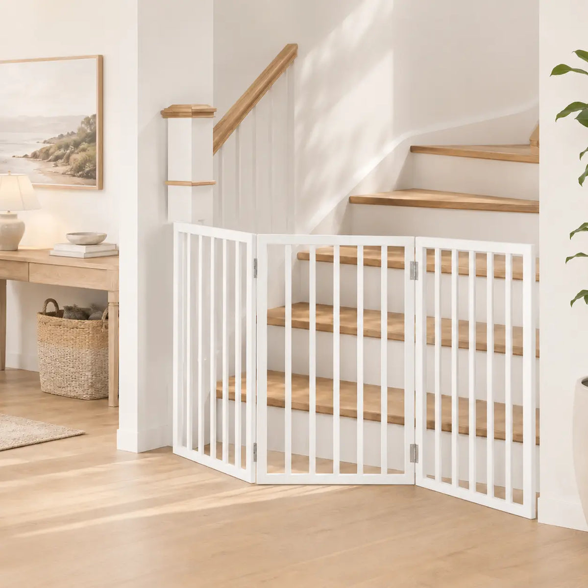 White wood foldable dog gate