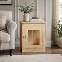 Dog crate furniture in wood colour sonoma oak in living room