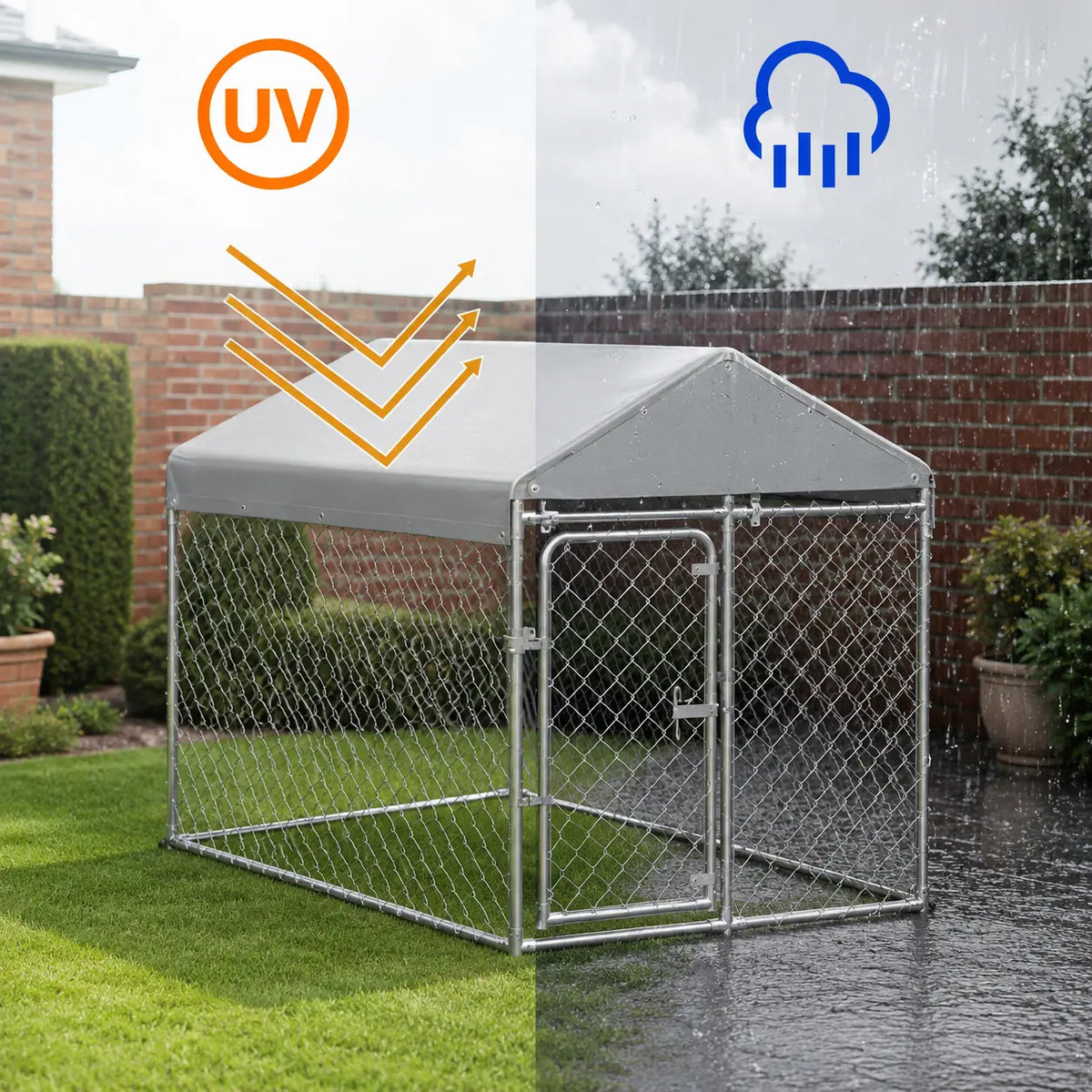 Outdoor Dog Kennel with Roof Galvanised Steel