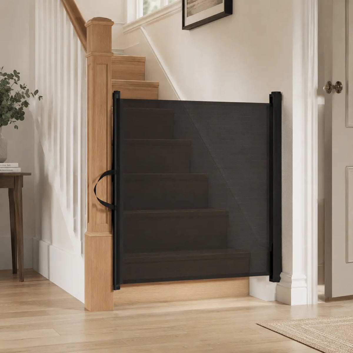 black retractable dog gate for stairs