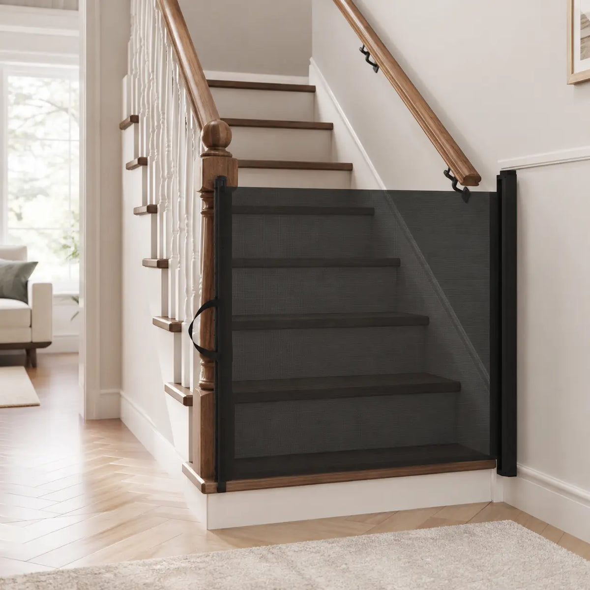 Black retractable dog gate