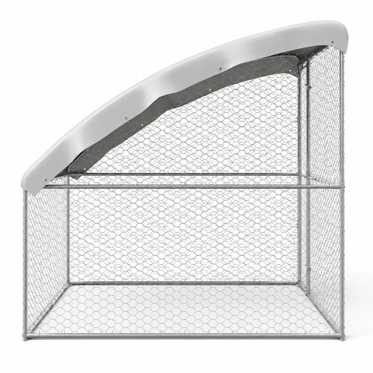 Curved waterproof roof cover detail on heavy-duty galvanized steel outdoor dog kennel