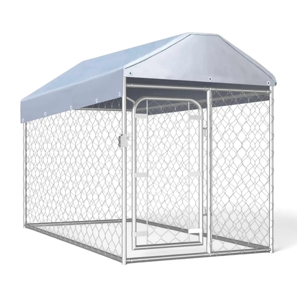 Outdoor Dog Kennel with Roof - Chain-Link Galvanised Steel