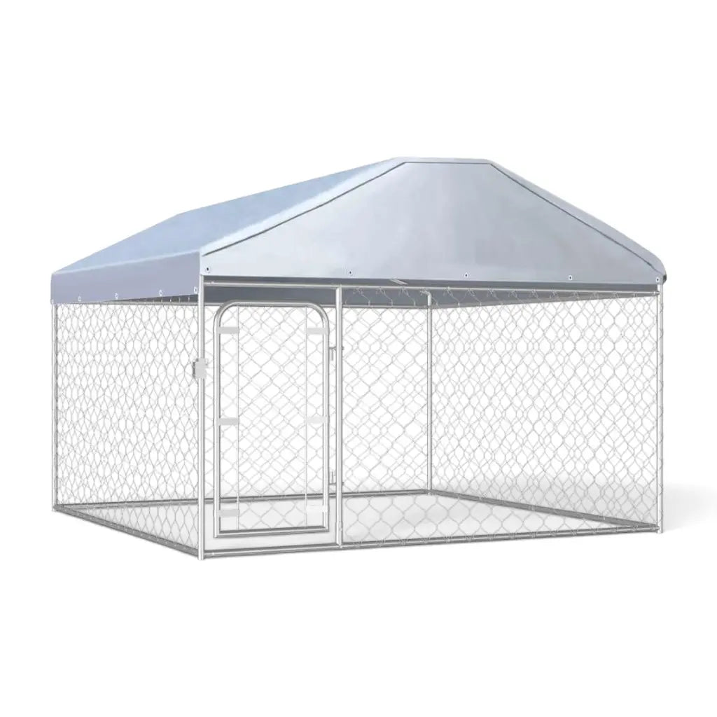 Outdoor Dog Kennel with Roof - Chain-Link Galvanised Steel