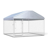 Outdoor Dog Kennel with Roof - Chain-Link Galvanised Steel