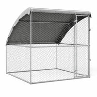 Outdoor dog kennel 200cm with waterproof roof cover and single door – galvanized steel dog run