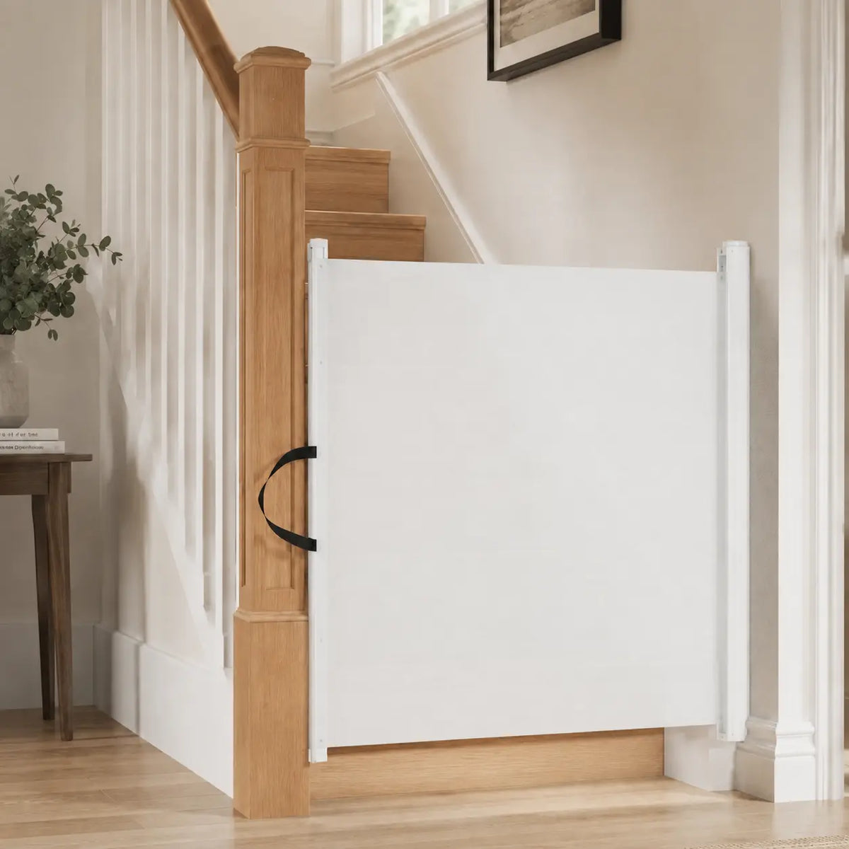 white retractable dog gate for stairs