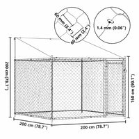 Front elevation of the 2 x 2 x 2 m dog kennel with dimensions marked, including the 45 x 127 cm door